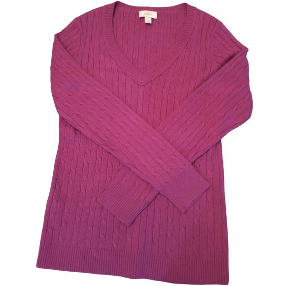 Ann Taylor Loft Sweater Women's Size L Purple Cable Knit Long Sleeve V Neck - Picture 11 of 14